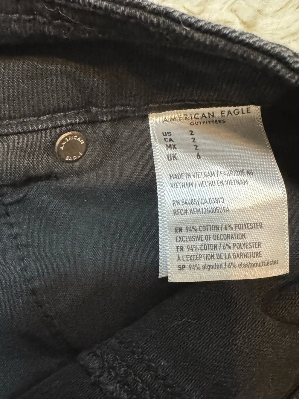 American Eagle Black Denim Button Front Mini Skirt High Rise A-Line Size 2 - Picture 6 of 6